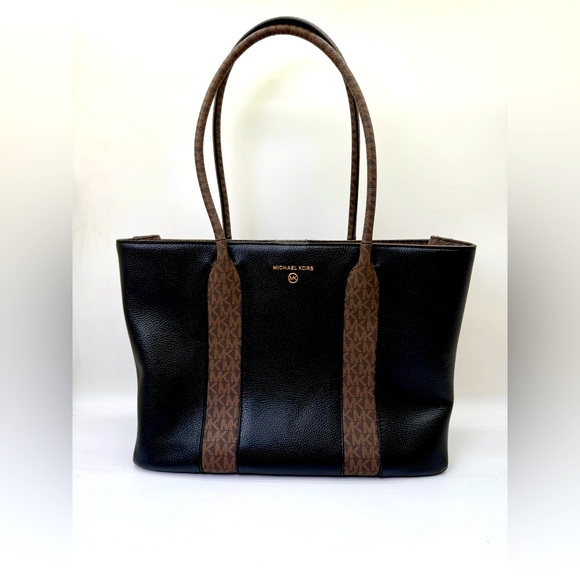 Michael Kors Jet Set Large East West Tote – Black/Brown Signature - Picture 1 of 9